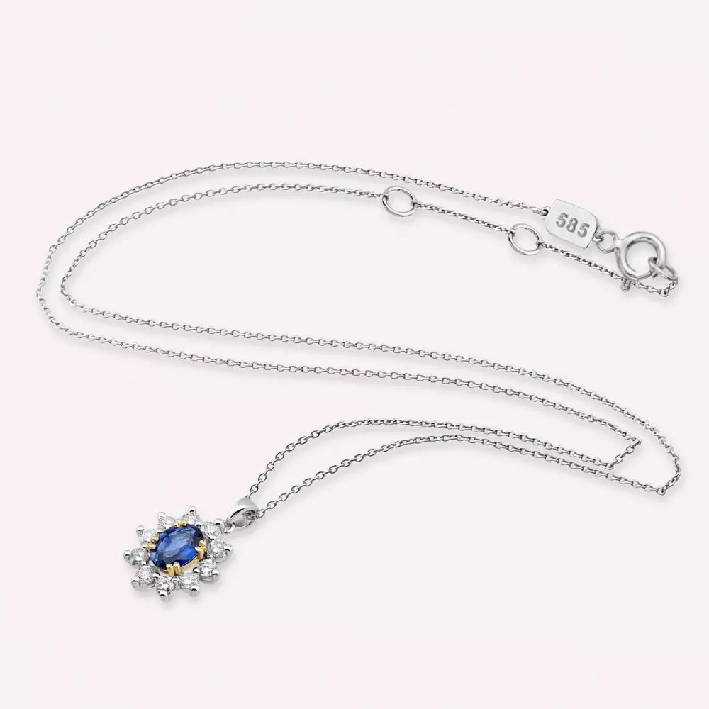 1.15 CT Sapphire and Diamond White Gold Cluster Necklace