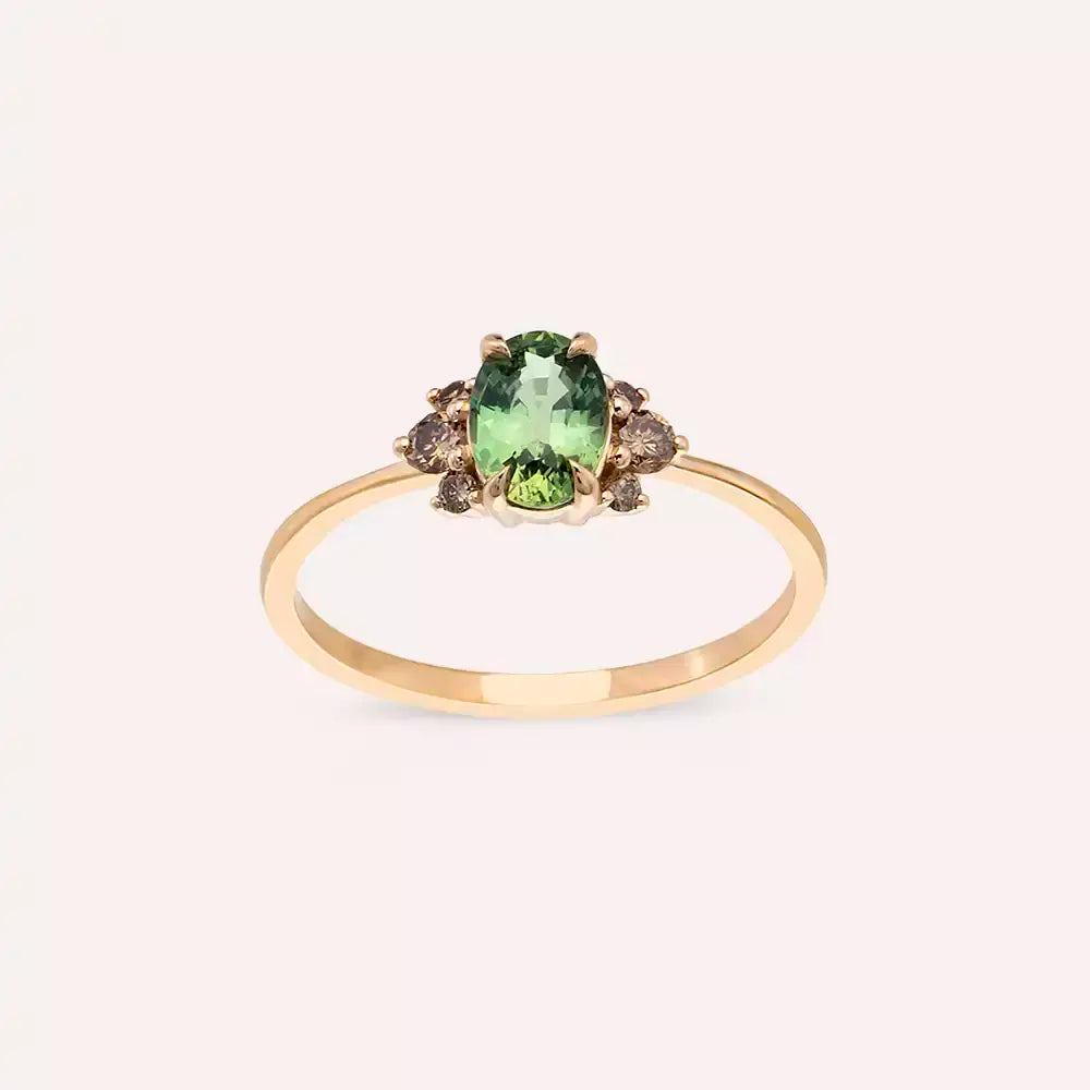 Navy 1.19 CT Green Sapphire and Brown Diamond Rose Gold Ring