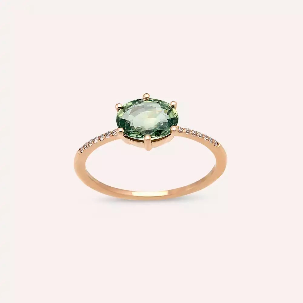 1.21 CT Green Sapphire and Diamond Rose Gold Ring