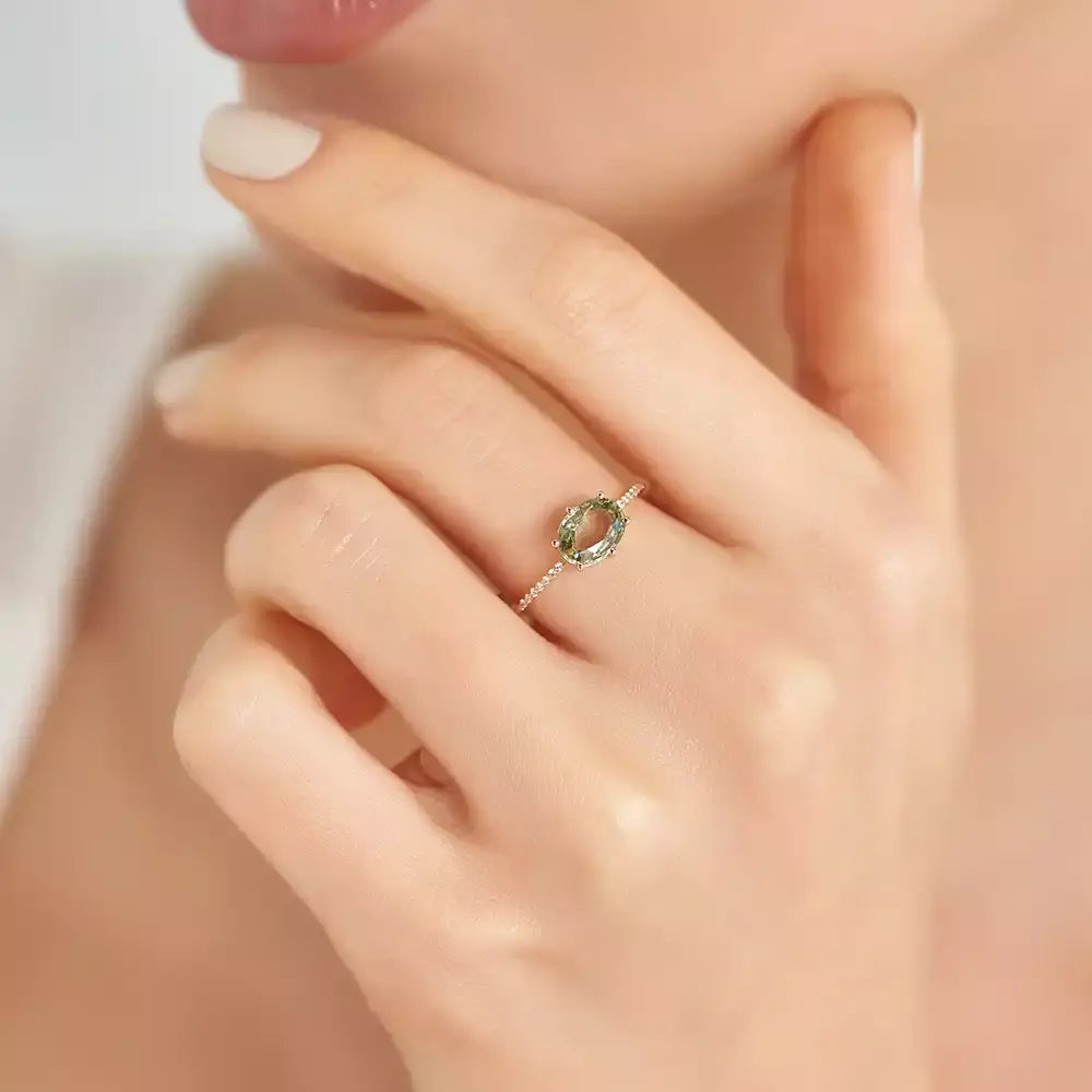 1.21 CT Green Sapphire and Diamond Rose Gold Ring