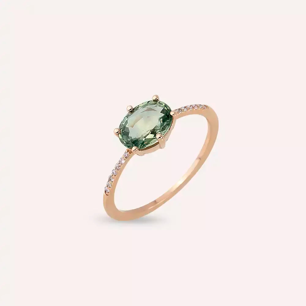 1.21 CT Green Sapphire and Diamond Rose Gold Ring