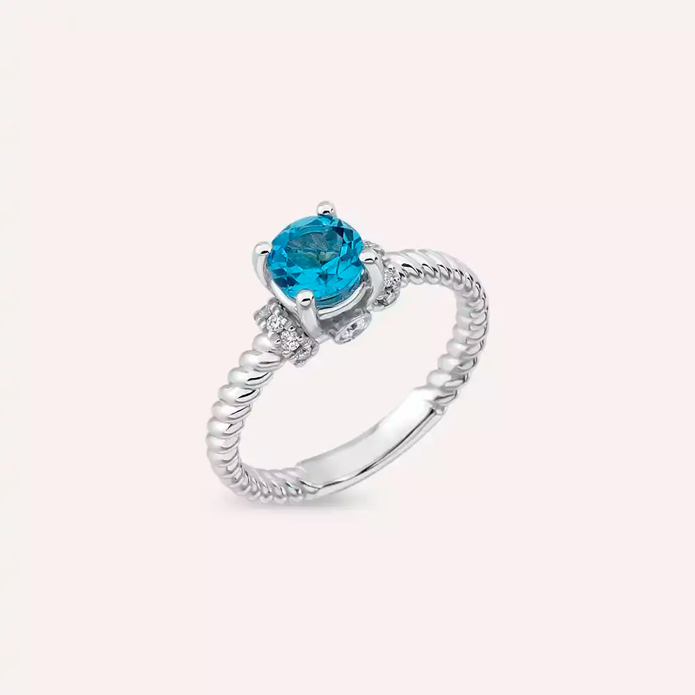 Twine 1.22 CT Topaz ve Pırlanta Taşlı Beyaz Altın Yüzük