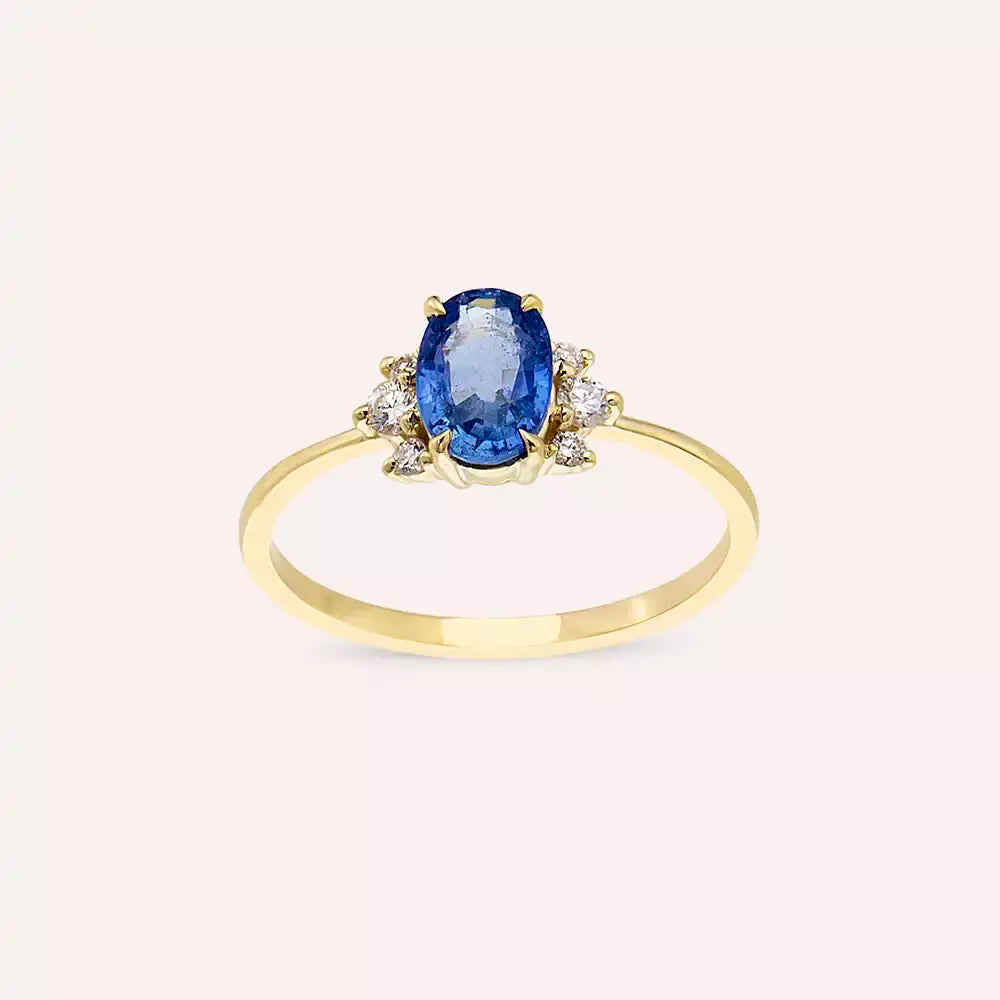 Navy 1.23 CT Blue Sapphire and Diamond Yellow Gold Ring