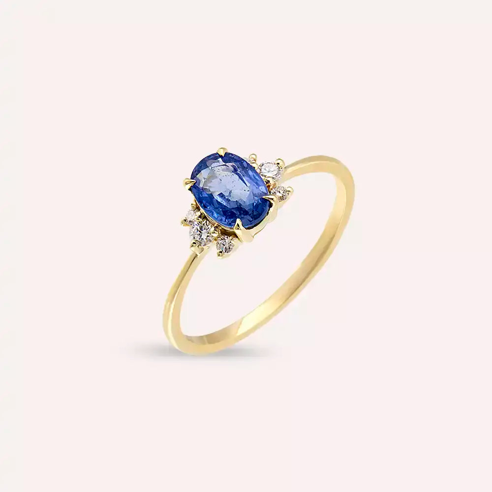 Navy 1.23 CT Blue Sapphire and Diamond Yellow Gold Ring