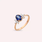 1.25 CT Sapphire and Marquise Cut Diamond Rose Gold Ring