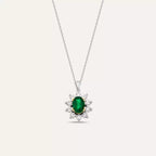 1.25 CT Emerald and Diamond White Gold Cluster Necklace