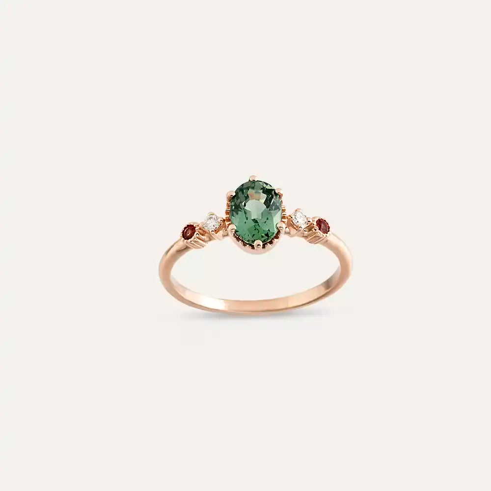 Fiver 1.26 CT Multi-Color Sapphire and Diamond Rose Gold Ring