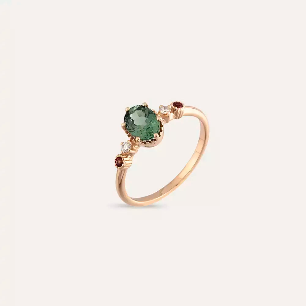 Fiver 1.26 CT Multi-Color Sapphire and Diamond Rose Gold Ring