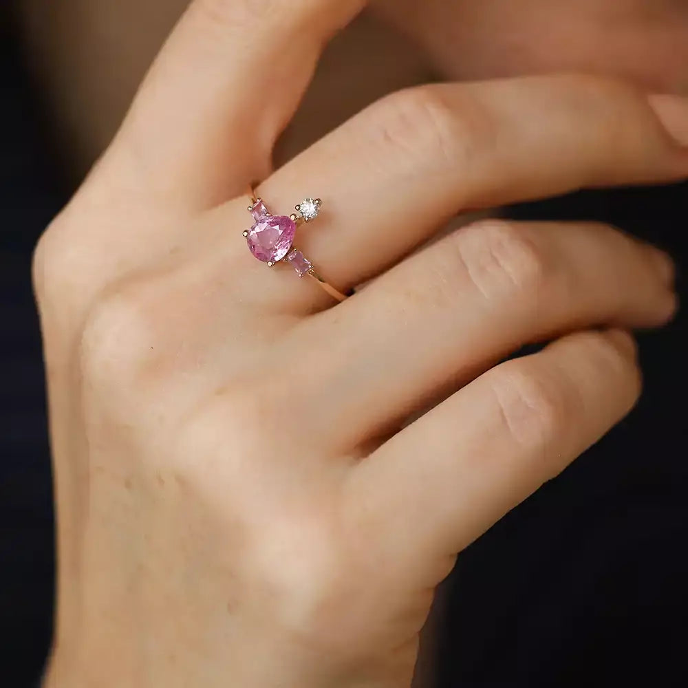 1.26 Carat Diamond and Pink Sapphire Rose Gold Ring