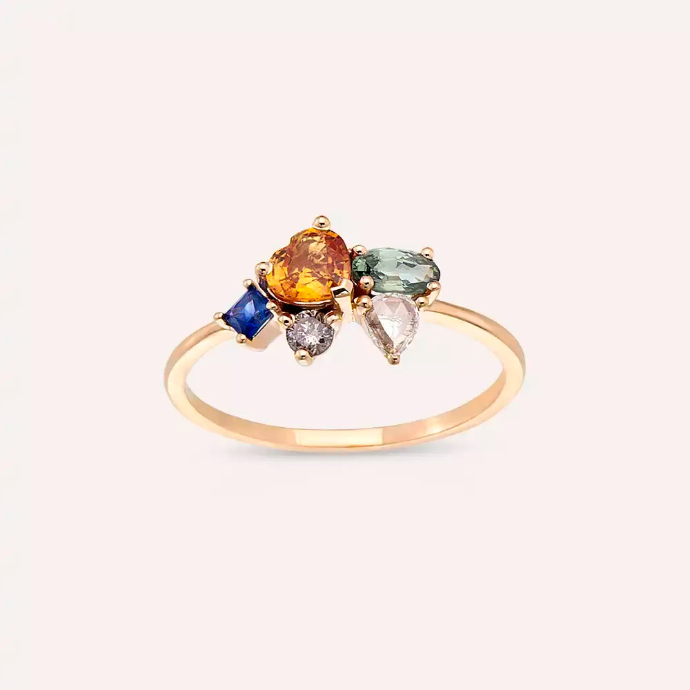 Cosmo 1.27 CT Multicolor Sapphire, Diamond and Emerald Stone Rose Gold Ring