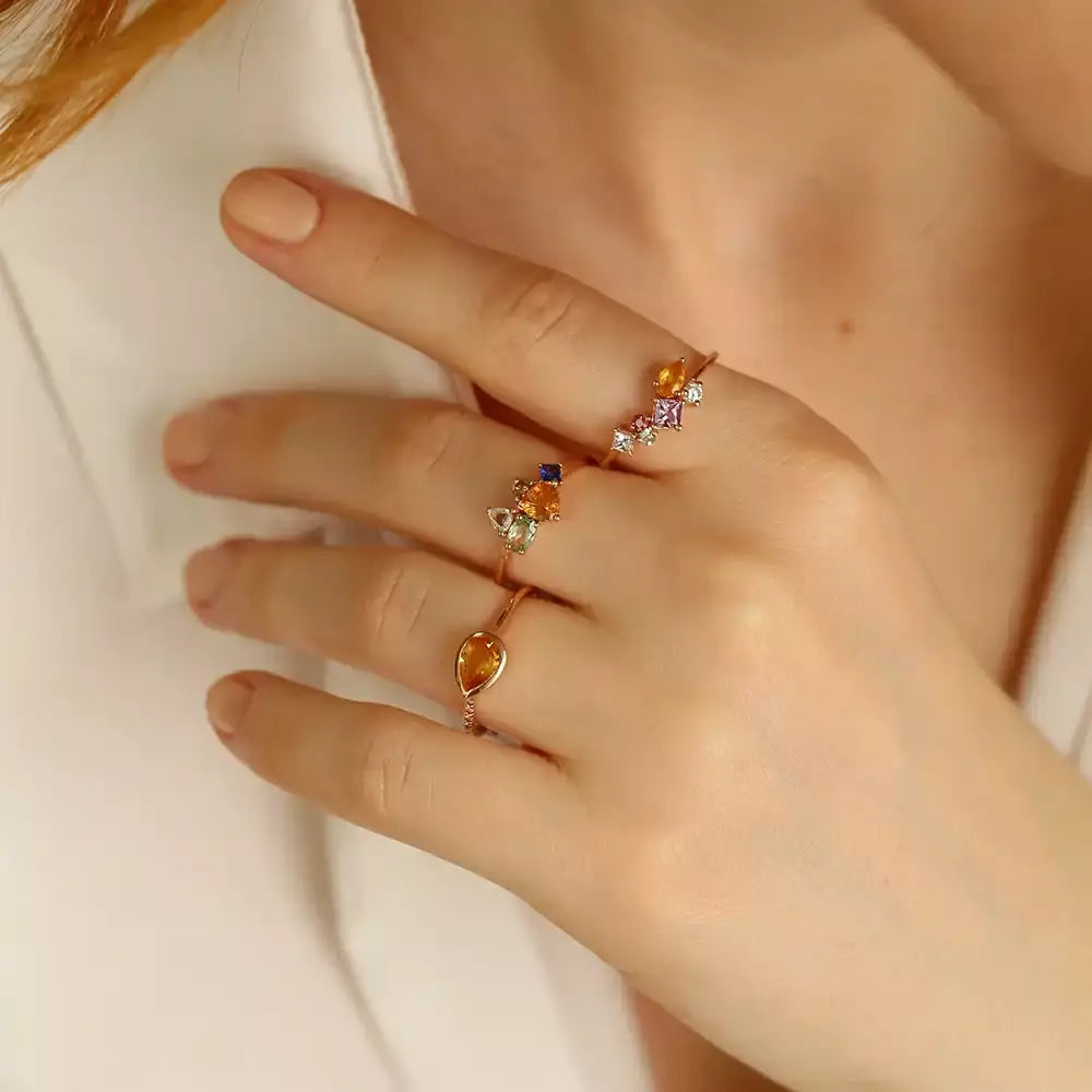 Cosmo 1.27 CT Multicolor Sapphire, Diamond and Emerald Stone Rose Gold Ring