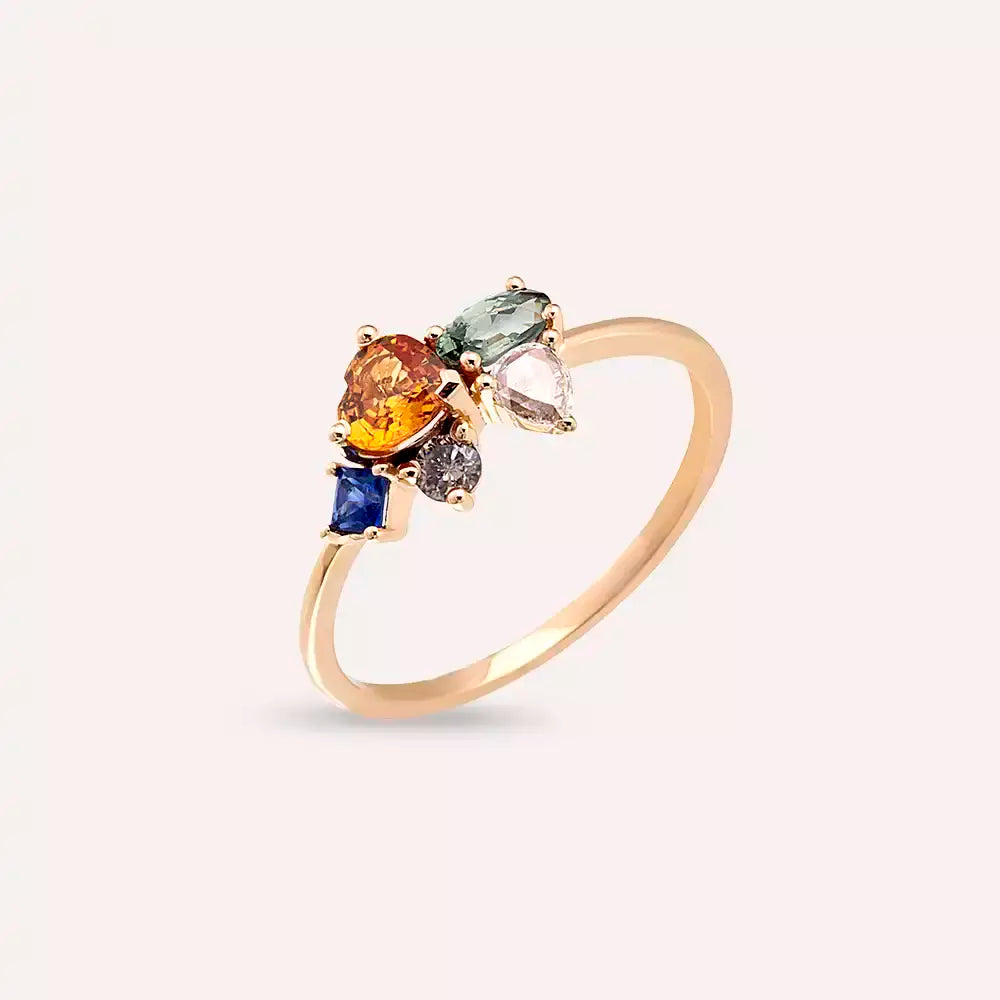 Cosmo 1.27 CT Multicolor Sapphire, Diamond and Emerald Stone Rose Gold Ring