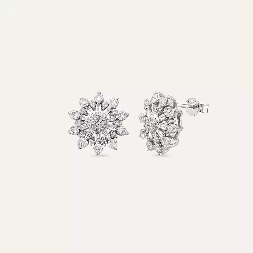 1.34 CT Baguette Diamond White Gold Earrings