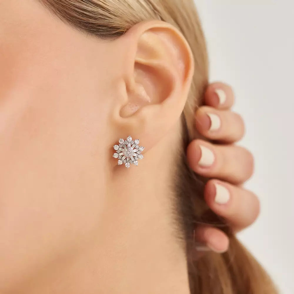 1.34 CT Baguette Diamond White Gold Earrings