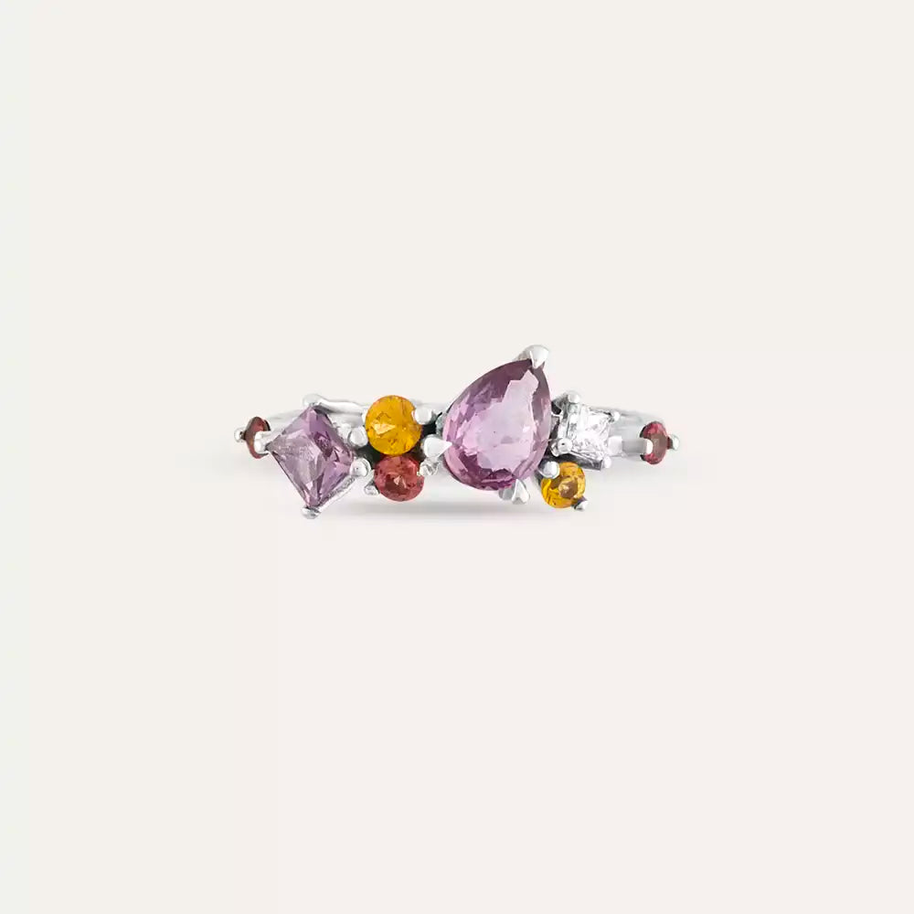 Glow 1.34 CT Multicolor Sapphire and Diamond White Gold Ring