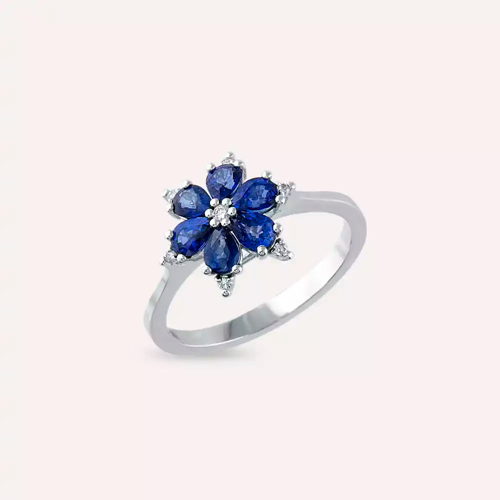 Talia 1.38 CT Safir Taşlı Beyaz Altın Yüzük