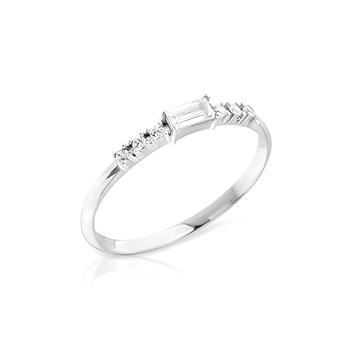 14 Ayar Beyaz Altın Çıtır Baget Taşlı Minimal Yüzük