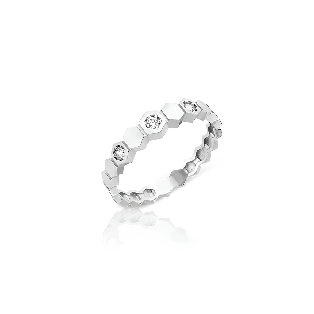 14K Gold Stone Hexagon Ring