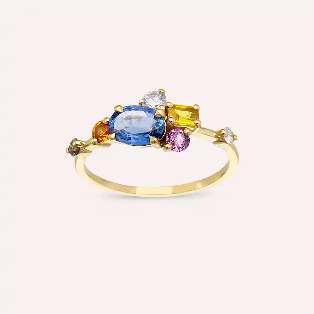 Medly 1.41 CT Multicolor Sapphire and Brown Diamond Yellow Gold Ring