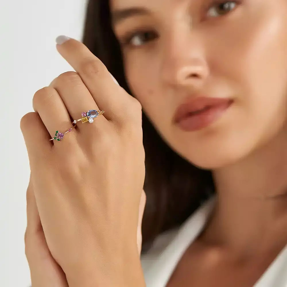Medly 1.41 CT Multicolor Sapphire and Brown Diamond Yellow Gold Ring