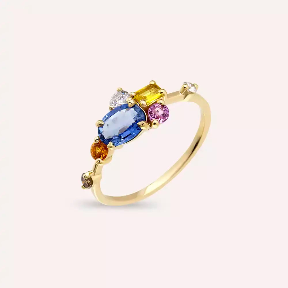 Medly 1.41 CT Multicolor Sapphire and Brown Diamond Yellow Gold Ring