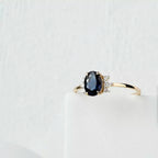 1.43 CT Dark Blue Sapphire and Diamond Yellow Gold Ring