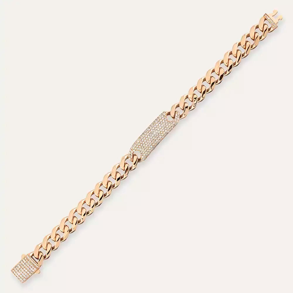 1.45 CT Diamond Rose Gold ID Bracelet