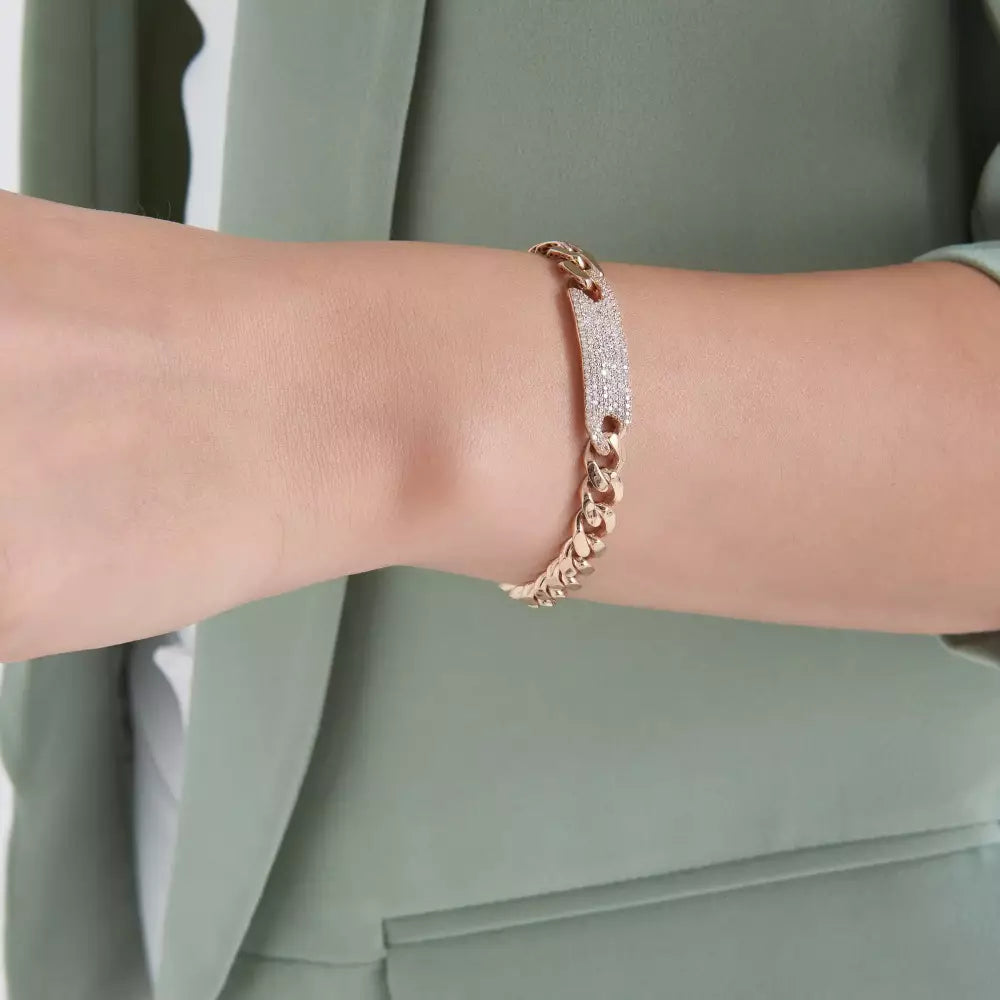 1.45 CT Diamond Rose Gold ID Bracelet