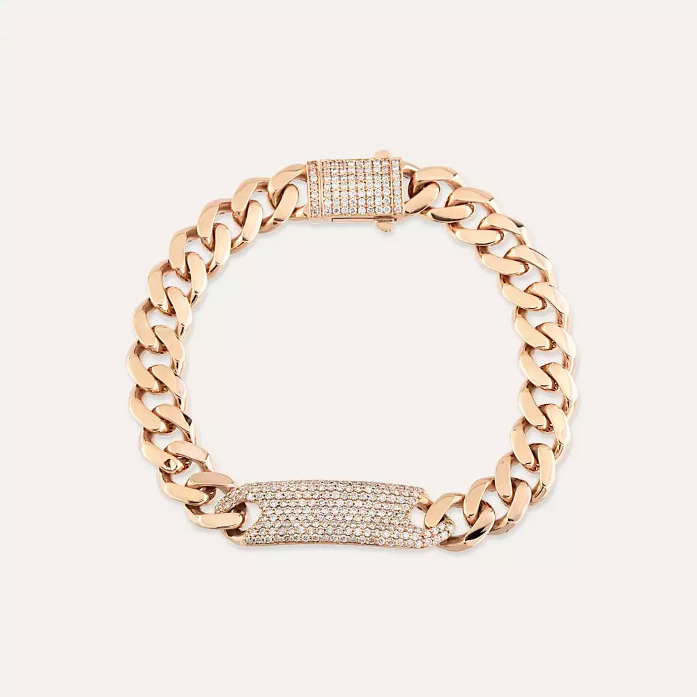1.45 CT Diamond Rose Gold ID Bracelet