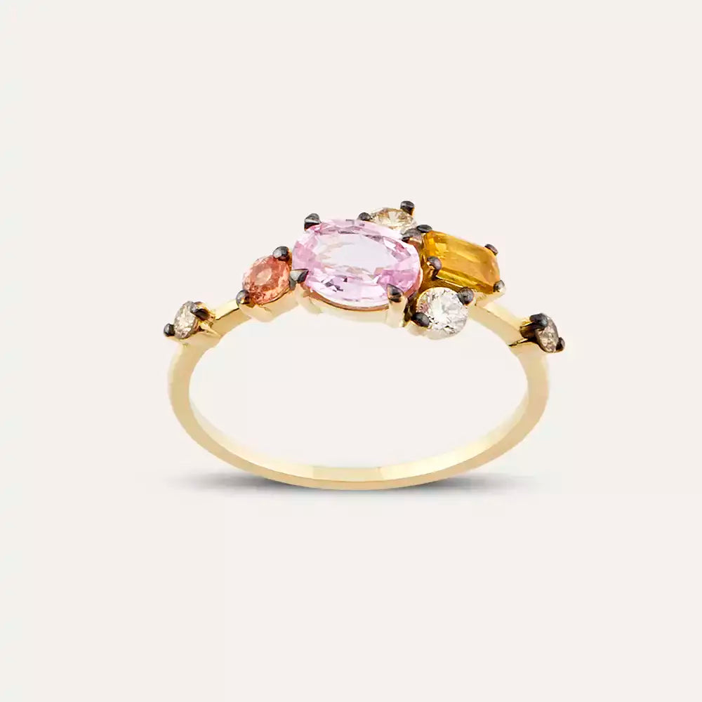 Medly 1.47 CT Multicolor Sapphire and Diamond Yellow Gold Ring