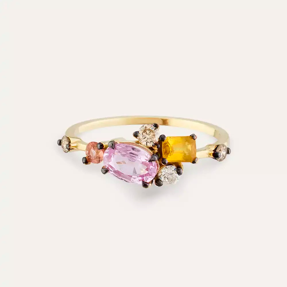 Medly 1.47 CT Multicolor Sapphire and Diamond Yellow Gold Ring