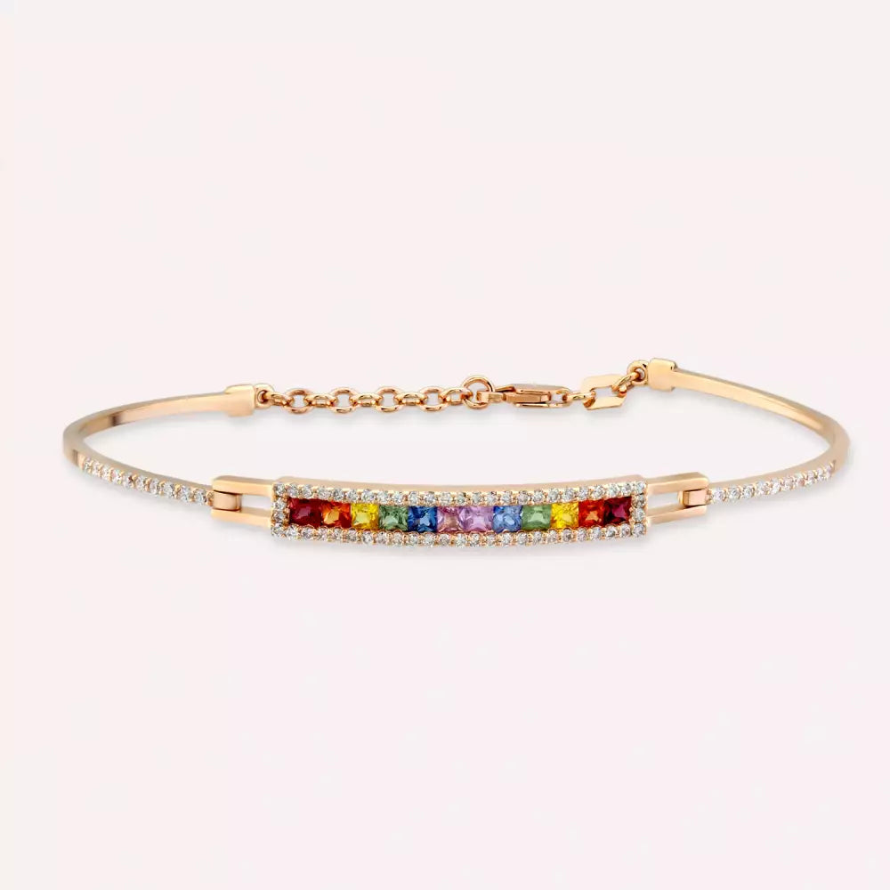 1.50 CT Multicolor Sapphire and Diamond Rose Gold Bracelet