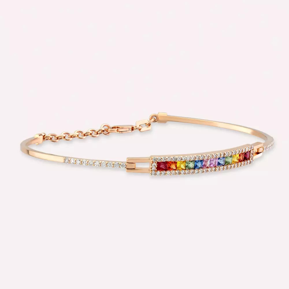 1.50 CT Multicolor Sapphire and Diamond Rose Gold Bracelet