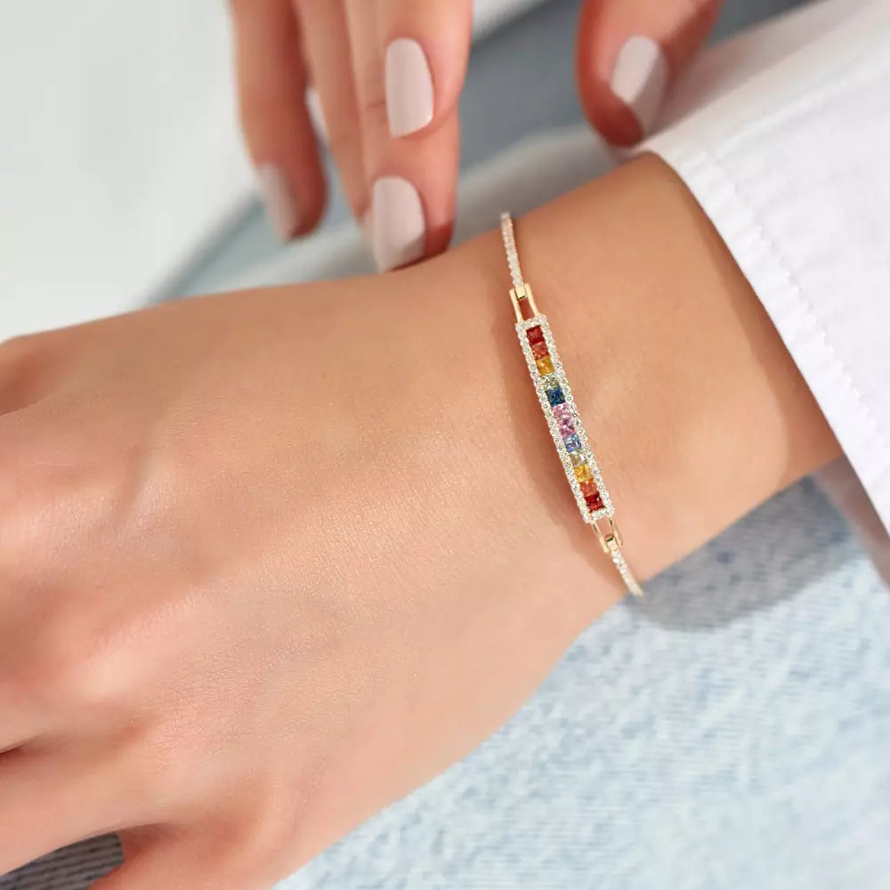 1.50 CT Multicolor Sapphire and Diamond Rose Gold Bracelet