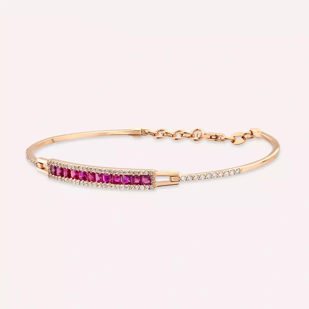 1.52 CT Ruby and Diamond Rose Gold Bracelet