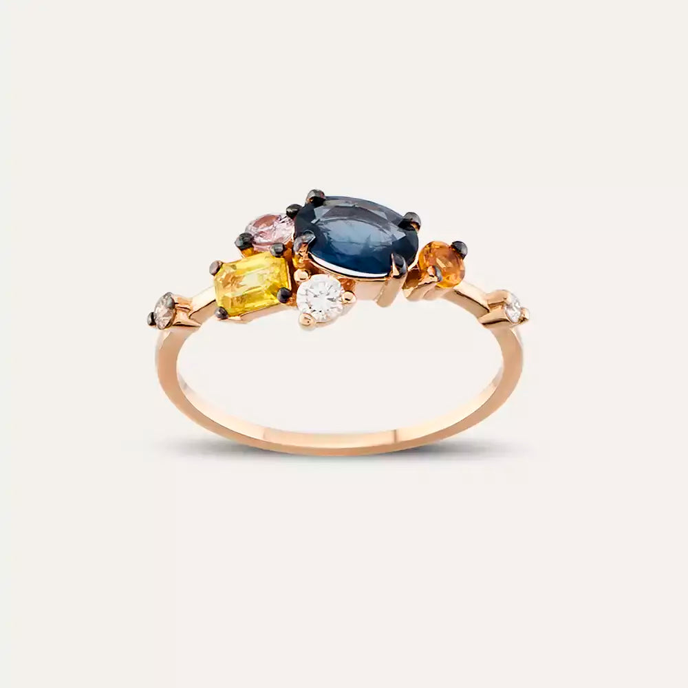 Medly 1.54 CT Multicolor Sapphire and Diamond Rose Gold Ring