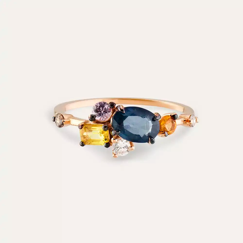 Medly 1.54 CT Multicolor Sapphire and Diamond Rose Gold Ring