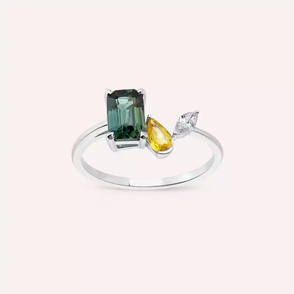 Lura 1.55 CT Multicolor Safir ve Pırlanta Taşlı Beyaz Altın Yüzük