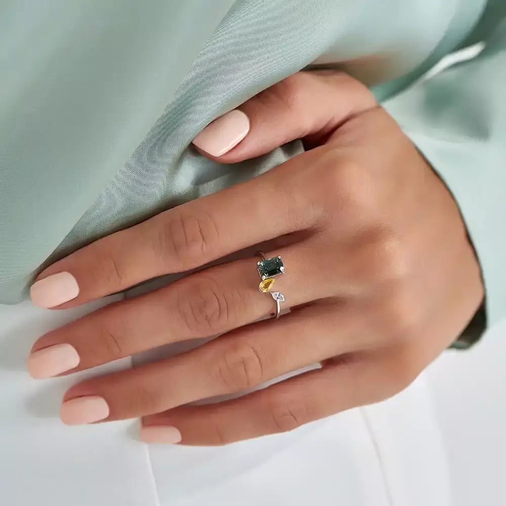 Lura 1.55 CT Multicolor Safir ve Pırlanta Taşlı Beyaz Altın Yüzük