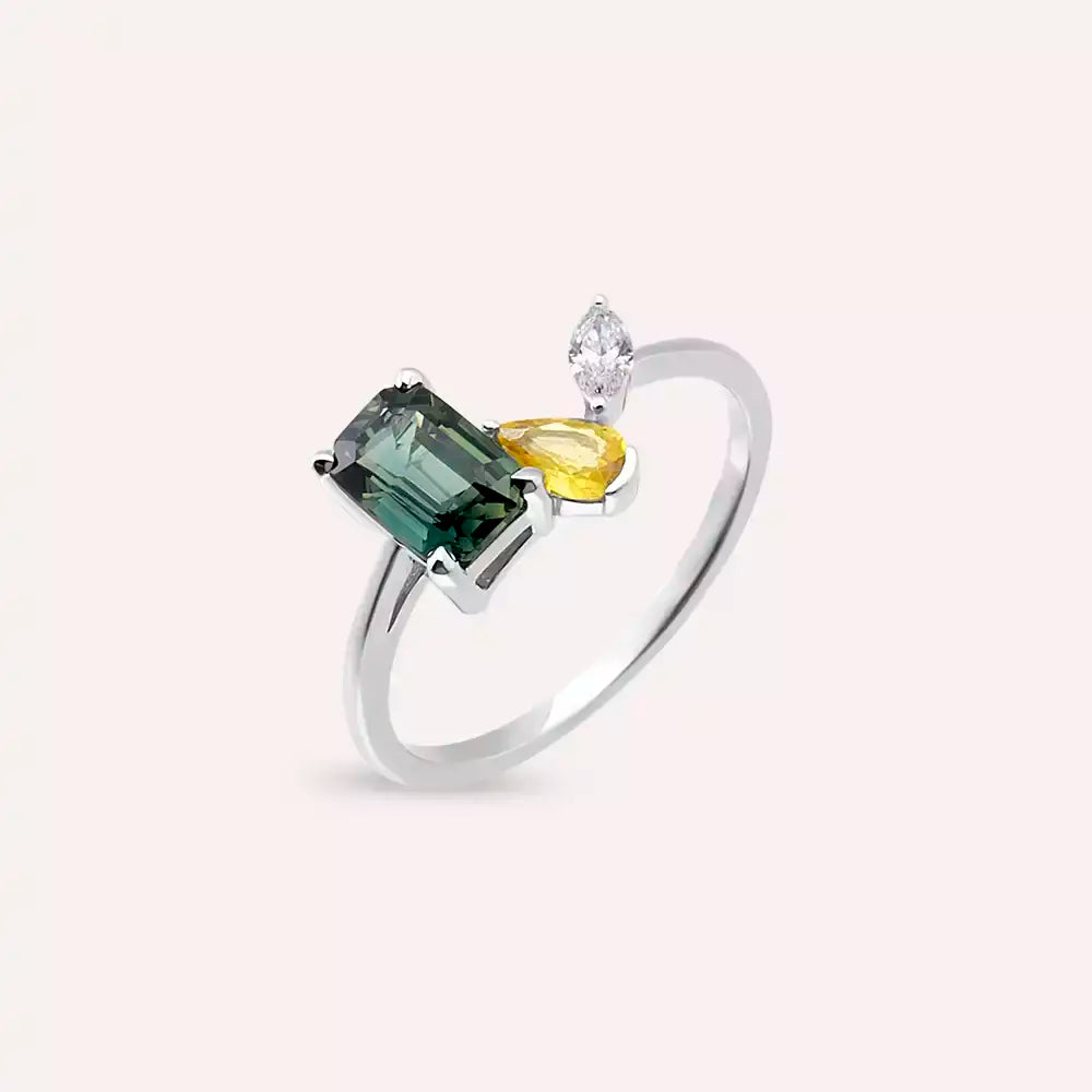 Lura 1.55 CT Multicolor Safir ve Pırlanta Taşlı Beyaz Altın Yüzük