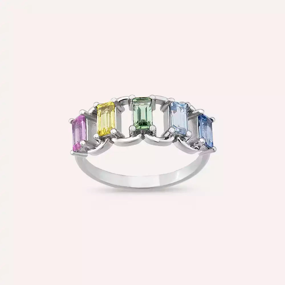 1.60 CT Multicolor Sapphire White Gold Ring