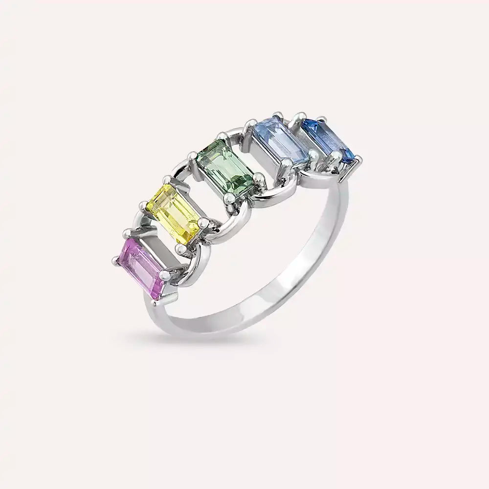1.60 CT Multicolor Sapphire White Gold Ring