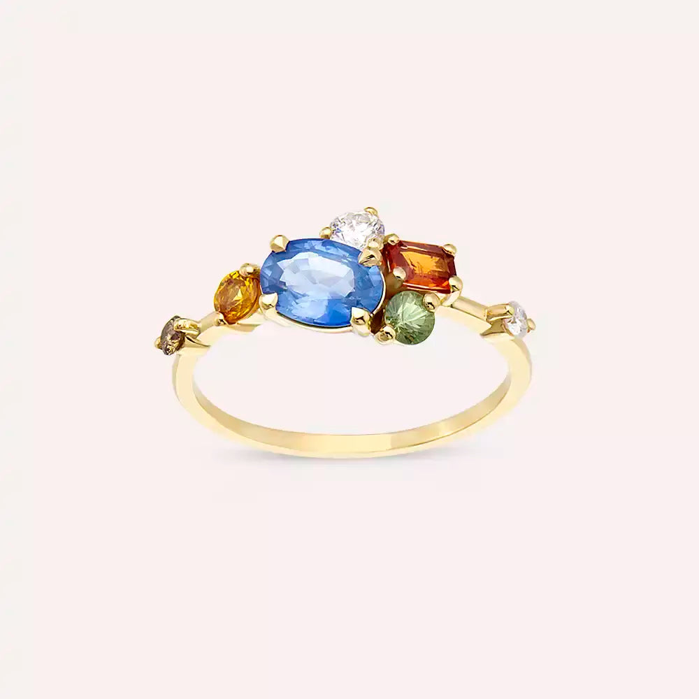 Medly 1.60 CT Multicolor Sapphire and Diamond Yellow Gold Ring