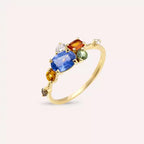 Medly 1.60 CT Multicolor Sapphire and Diamond Yellow Gold Ring