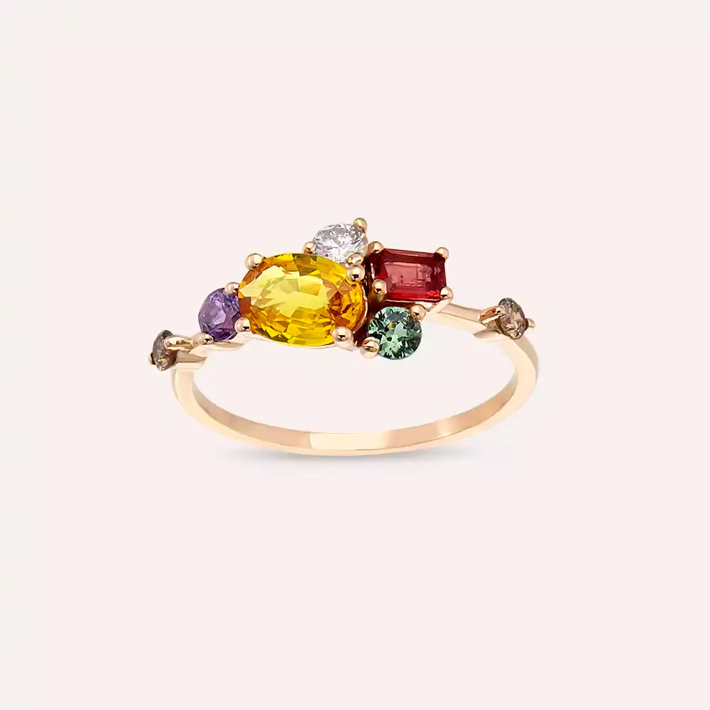 Medly 1.61 CT Multicolor Sapphire and Brown Diamond Rose Gold Ring