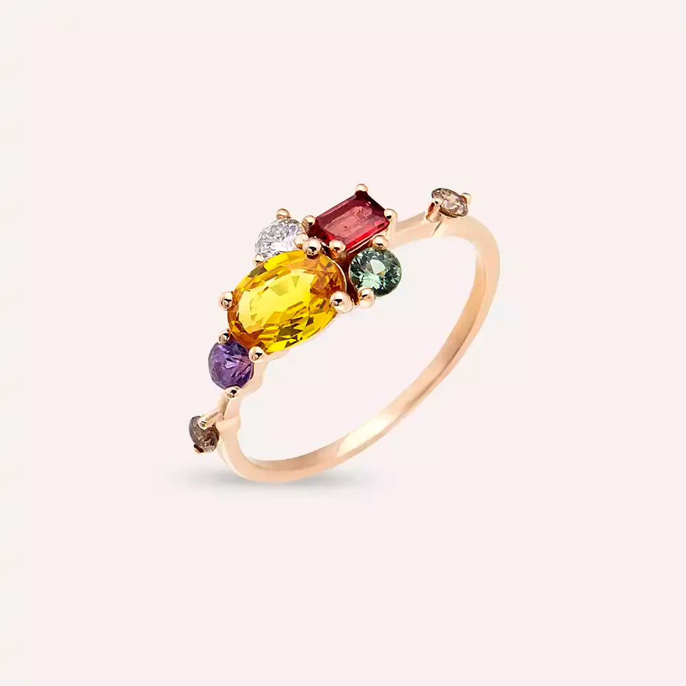 Medly 1.61 CT Multicolor Sapphire and Brown Diamond Rose Gold Ring
