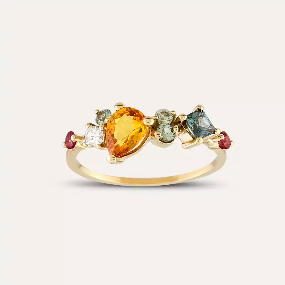 Glow 1.64 CT Multicolor Sapphire and Diamond Yellow Gold Ring