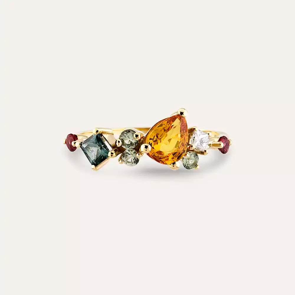 Glow 1.64 CT Multicolor Sapphire and Diamond Yellow Gold Ring
