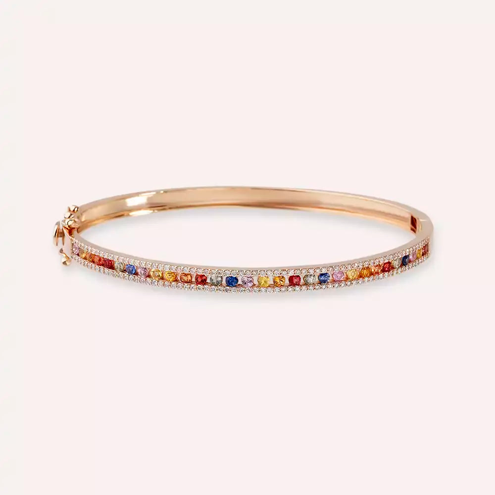 1.65 CT Multi-Color Sapphire and Diamond Rose Gold Bracelet