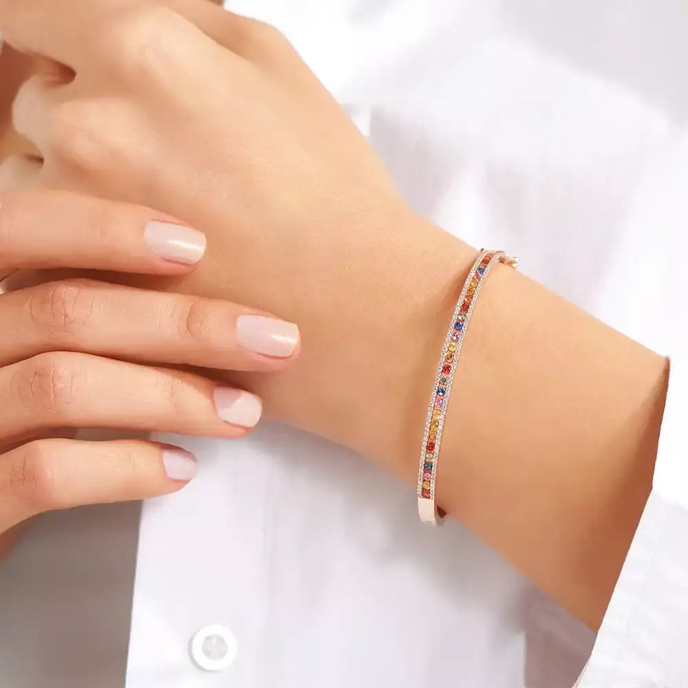 1.65 CT Multi-Color Sapphire and Diamond Rose Gold Bracelet
